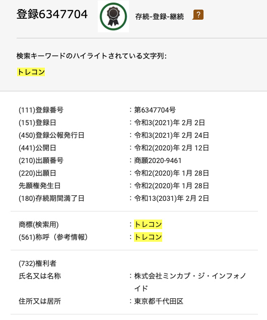 トレコンの商標情報