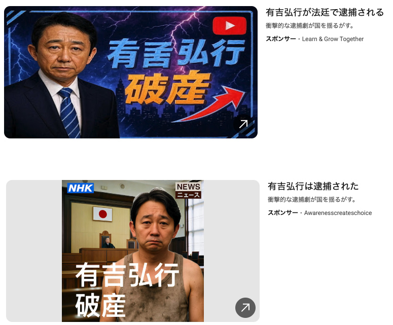 YouTubeで表示されたプロモーション(フェイク広告)